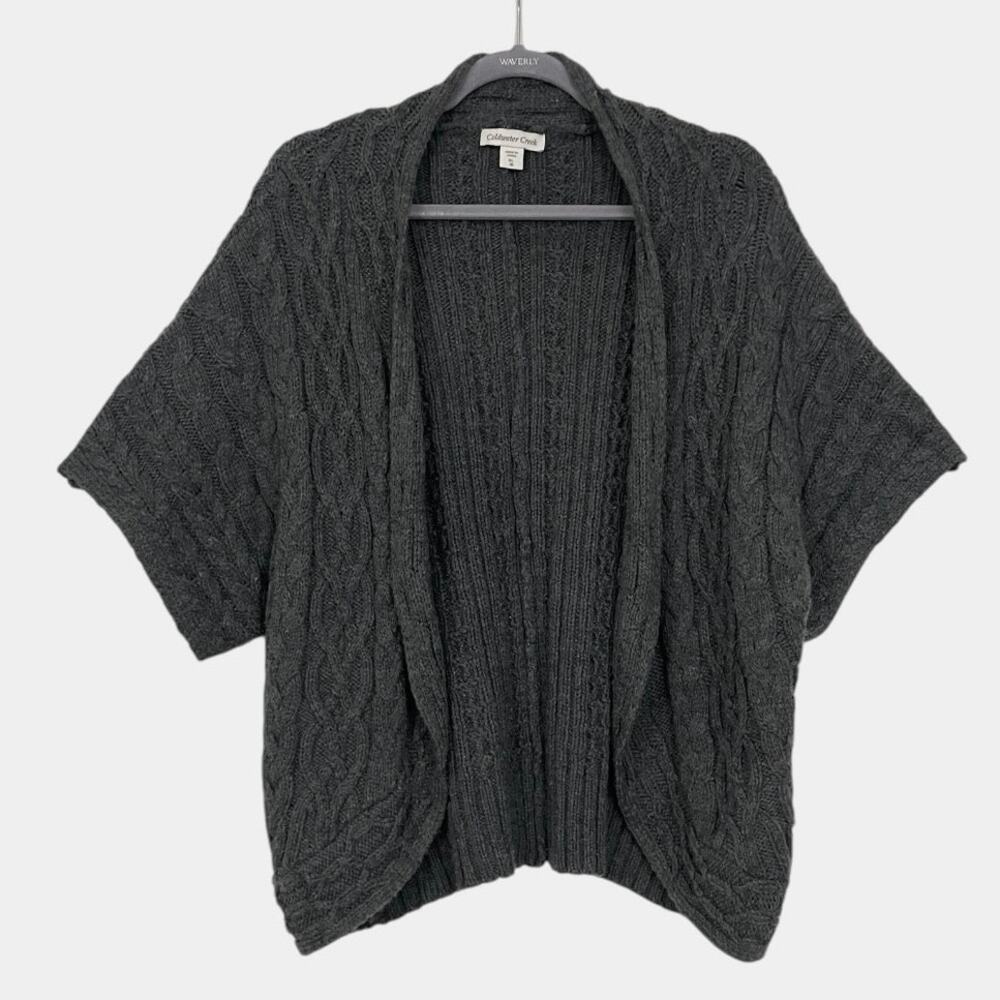 Coldwater Creek Grey Cable Knit Short Sleeve Cardigan Sweater